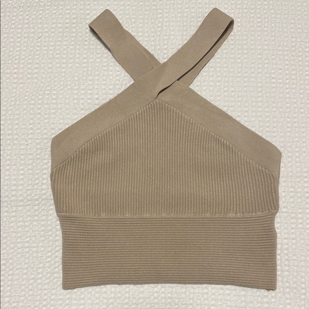 A&F Crisscross Halter Knit Tan Crop Top